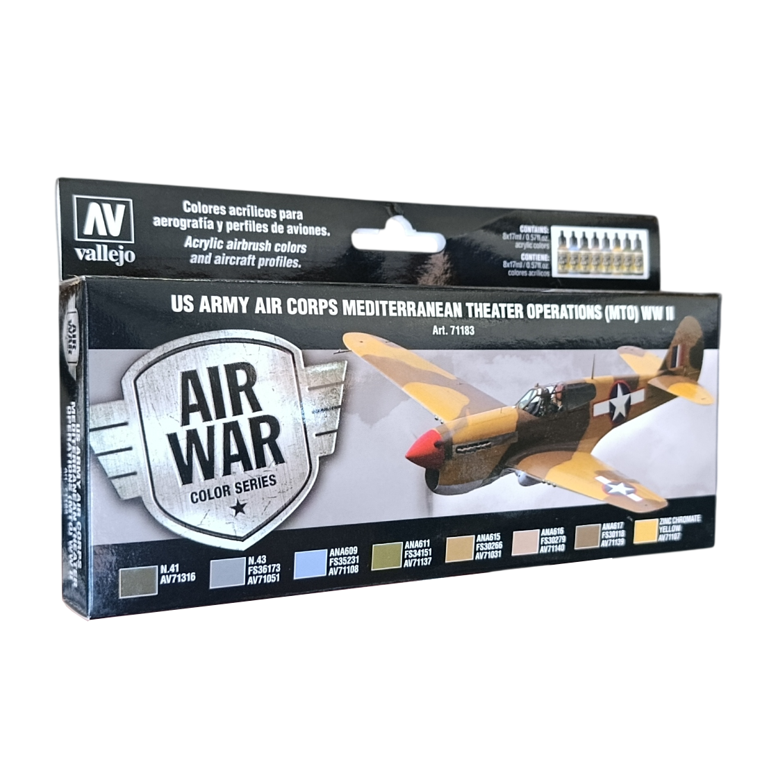 Vallejo 71183 8x18 ml. US Army Air Corps Mediterranean Theater Operations (MTO) WWII, Model Air Serisi Model Boyası Seti