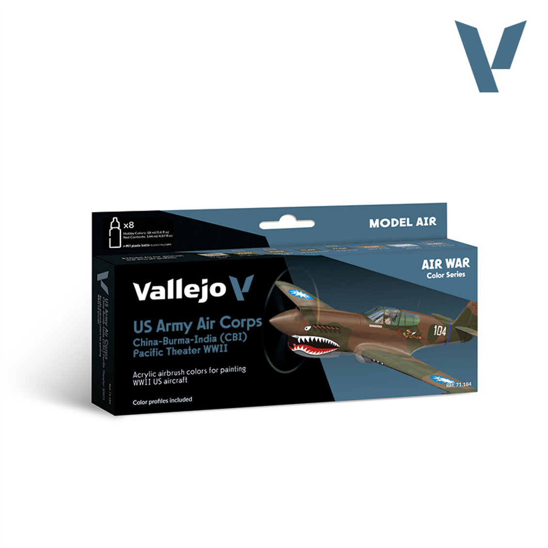Vallejo 71184 8x18 ml. US Army Air Corps China-Burma-India (CBI) Pacific Theather WWII, Model Air Serisi Model Boyası Seti