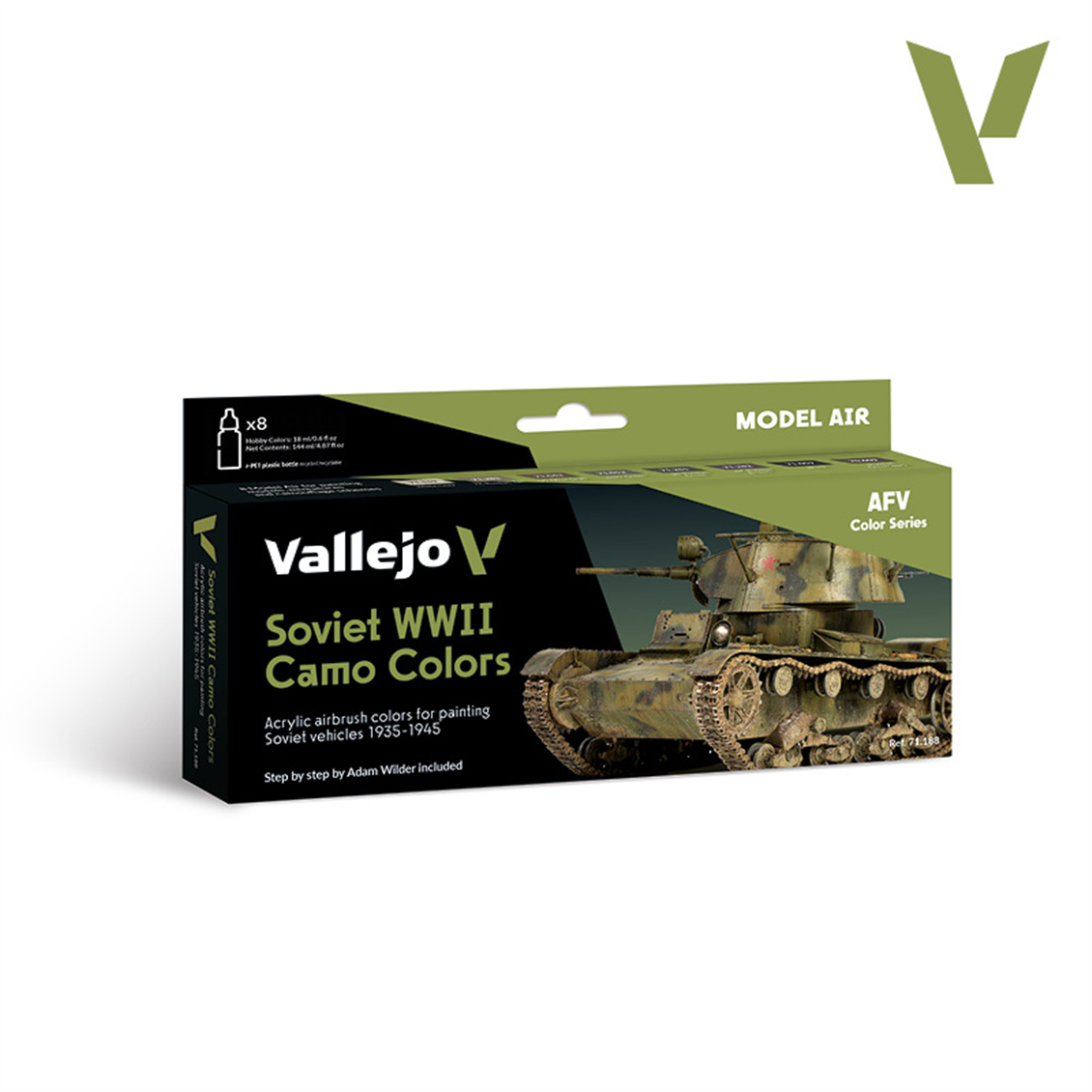 Vallejo 71188 8x18 ml. Soviet WWII Camo Colors, Model Air Serisi Model Boyası Seti