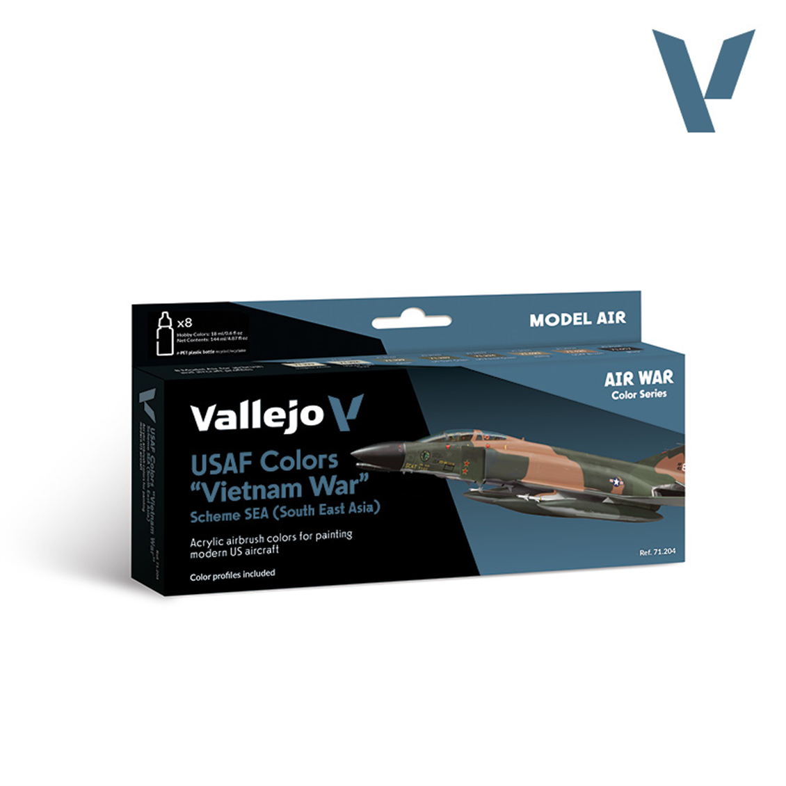 Vallejo 71204 8x18 ml. USAF colors “Vietnam War” Scheme SEA (South East Asia), Model Air Serisi Model Boyası Seti