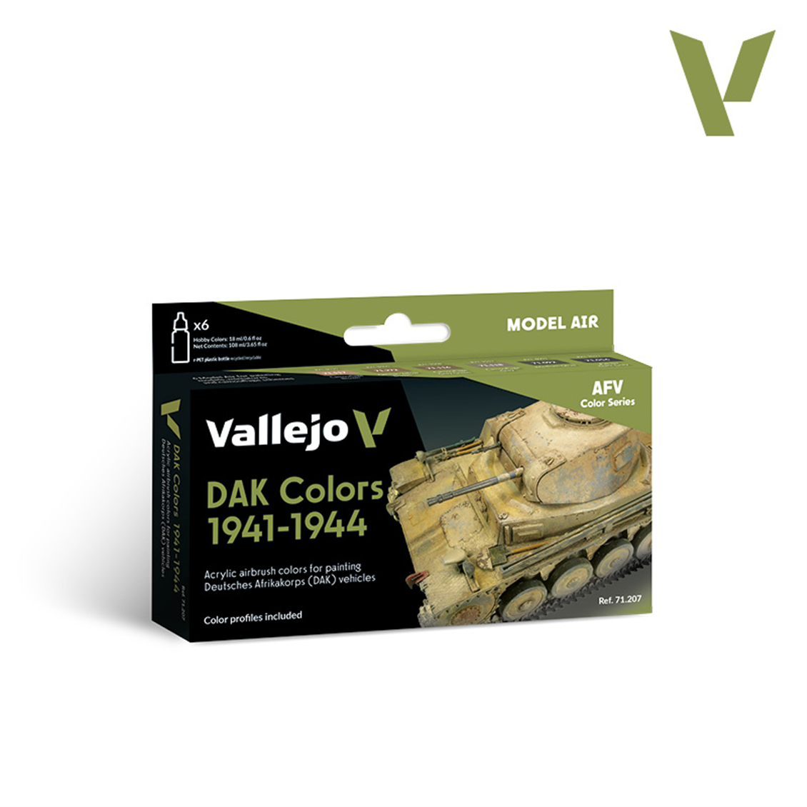 Vallejo 71207 6x18 ml. DAK Colors 1941-1944, Model Air Serisi Model Boyası Seti