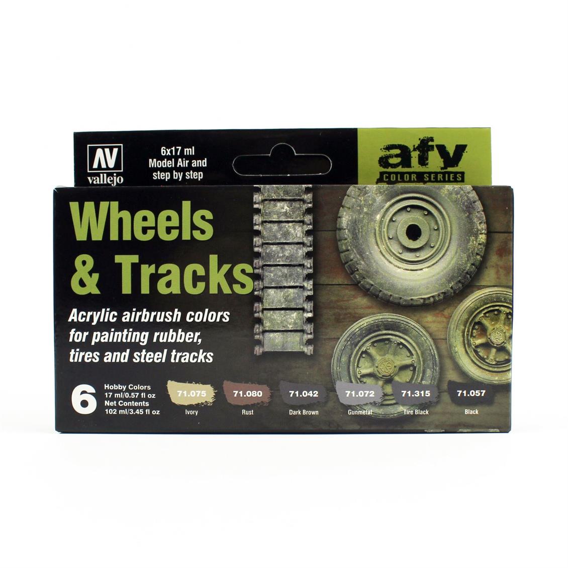 Vallejo 71213 6x17 ml. Wheels & Tracks, Model Air Serisi Model Boyası Seti