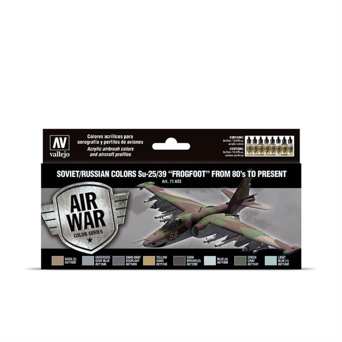 Vallejo 71603 8x18 ml. Soviet/Russian Colors Su25/39 Frogfoot from 80's to present, Model Air Serisi Model Boyası Seti