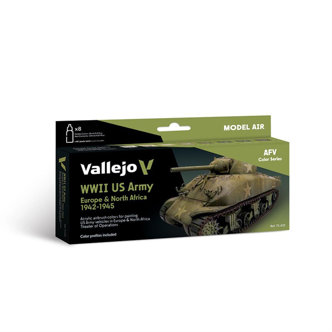 Vallejo 71625 8x18 ml. US Army Europe & North Africa 1942-1945, Model Air Serisi Model Boyası Seti