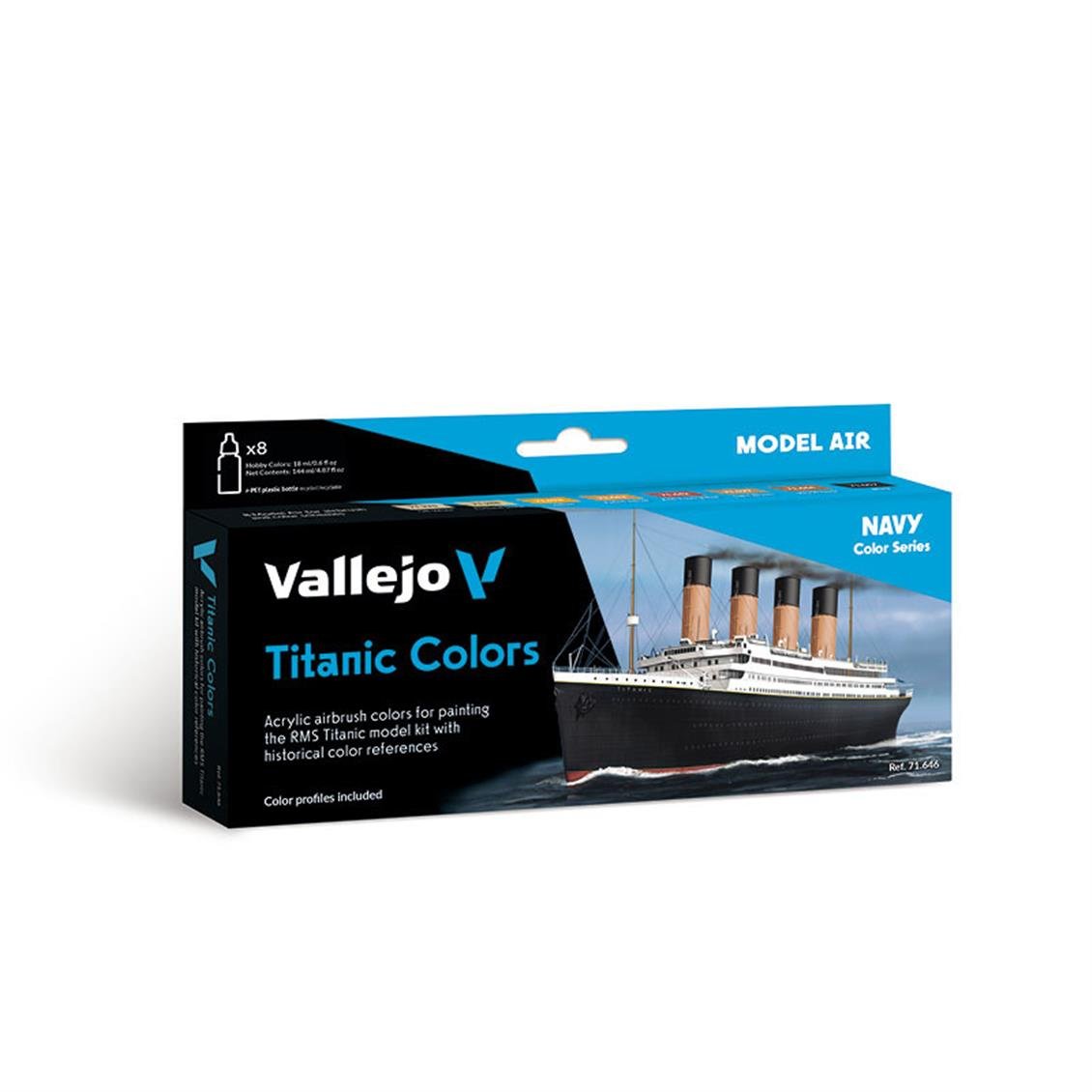 Vallejo 71646 8x18 ml. Titanic Colors , Model Air Serisi Model Boyası Seti