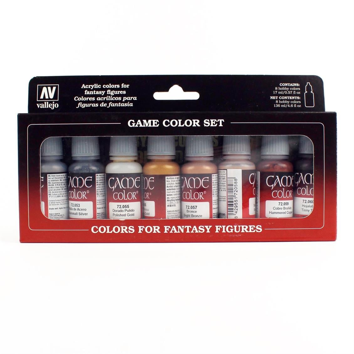 Vallejo 72303 8x17 ml. Metallic Colors, Game Color Serisi Model Boyası Seti