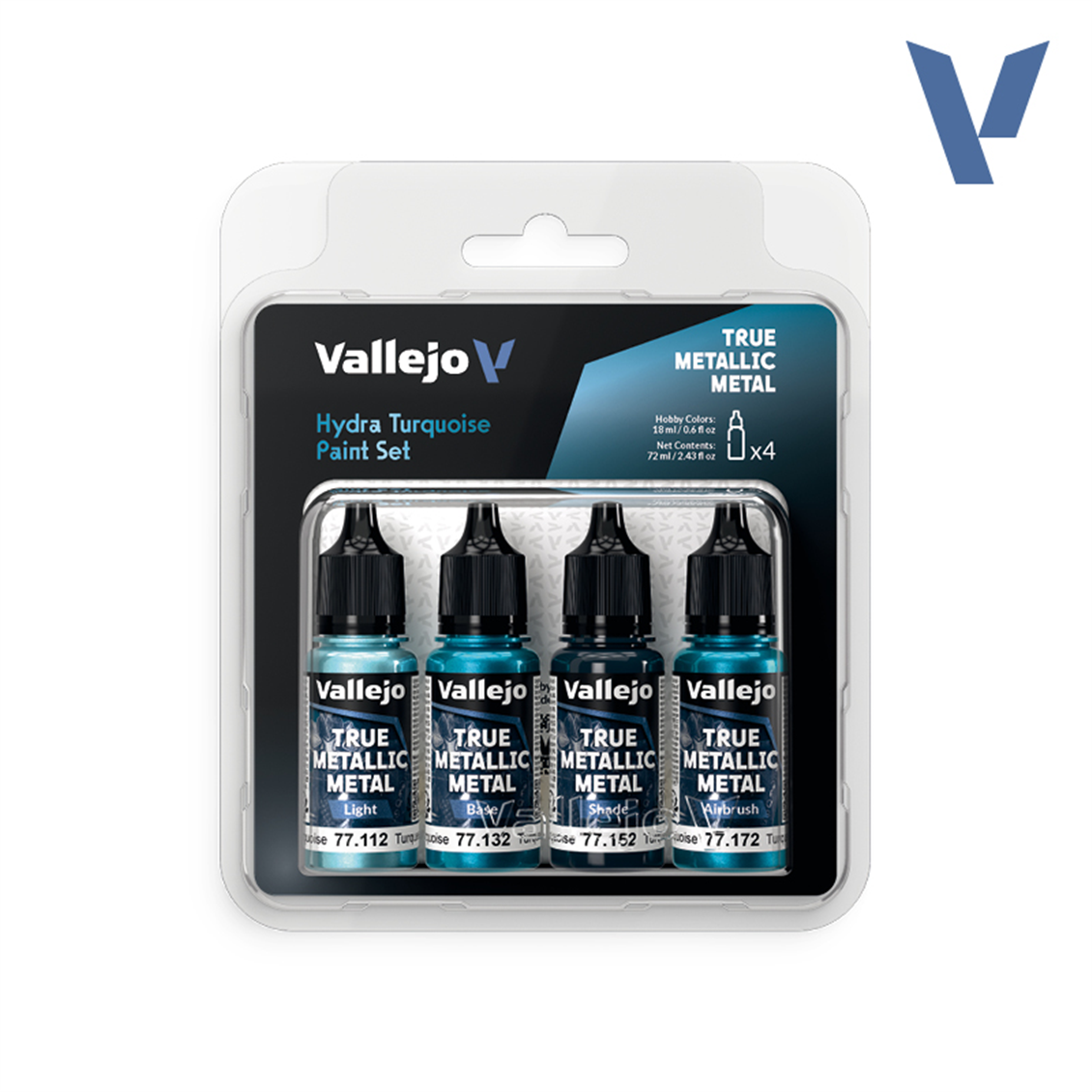 Vallejo 77264 4x18 ml. Hydra Turquoise, True Metallic Metal (TMM) Serisi Model Boyası Seti