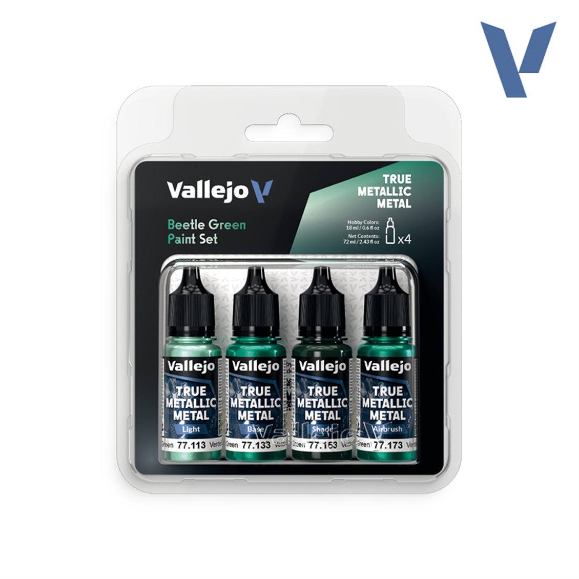 Vallejo 77265 4x18 ml. Beetle Green, True Metallic Metal (TMM) Serisi Model Boyası Seti