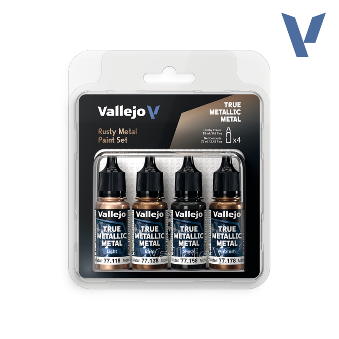 Vallejo 77269 4x18 ml. Rusty Metal, True Metallic Metal (TMM) Serisi Model Boyası Seti