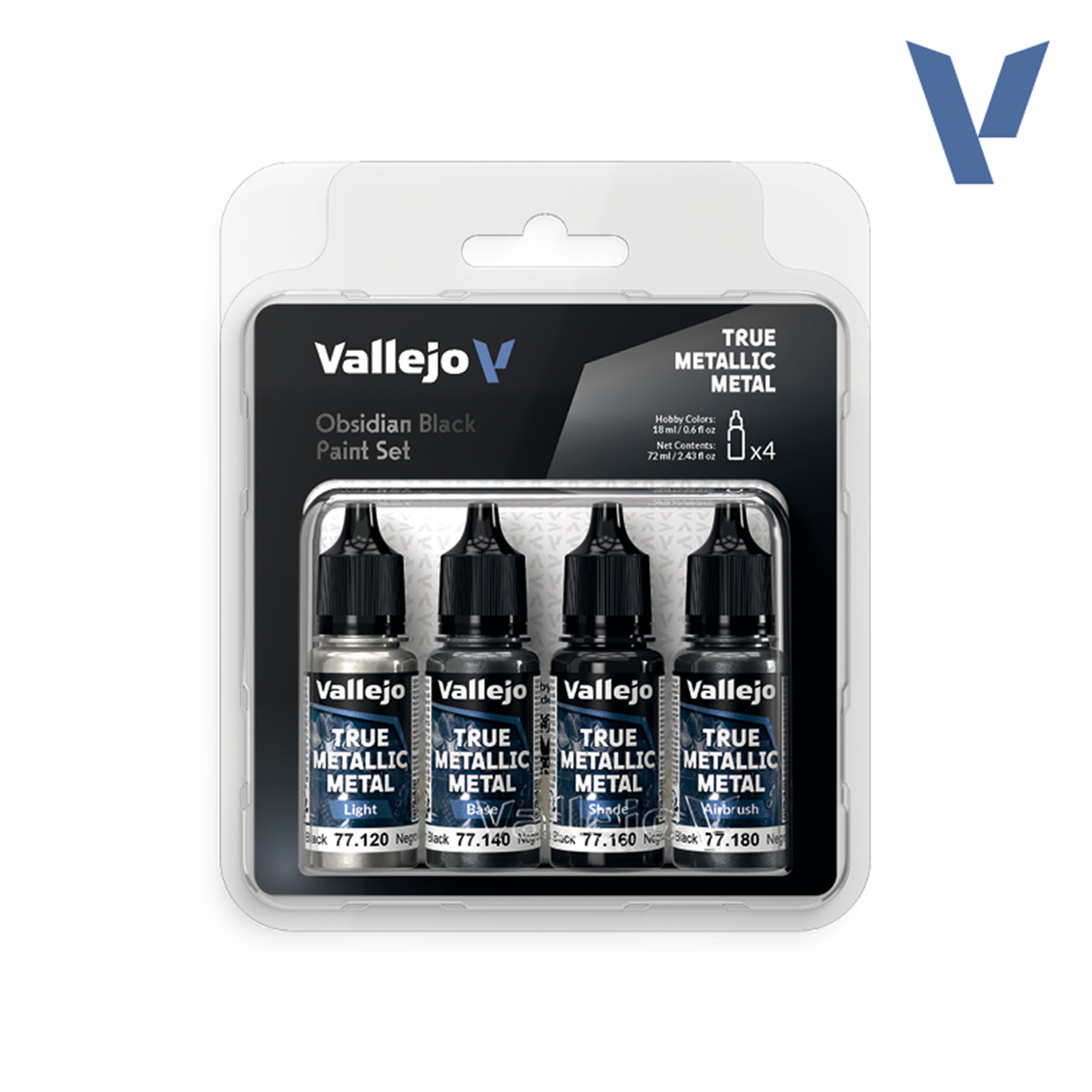 Vallejo 77270 4x18 ml. Obsidian Black, True Metallic Metal (TMM) Serisi Model Boyası Seti