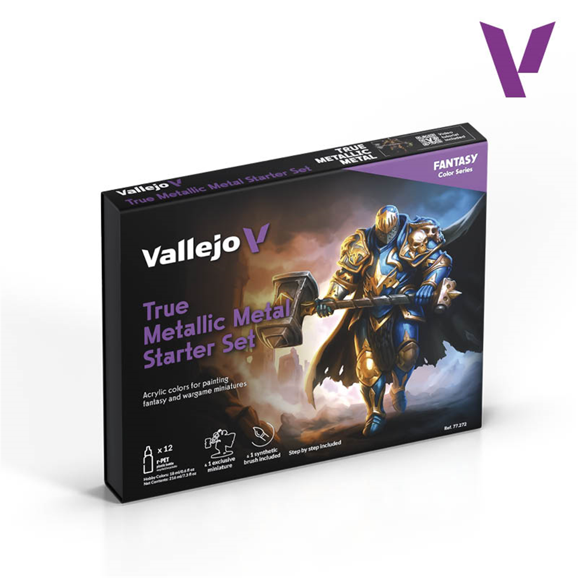 Vallejo 77272 12x18 ml. Starter Set, True Metallic Metal (TMM) Serisi Model Boyası Seti