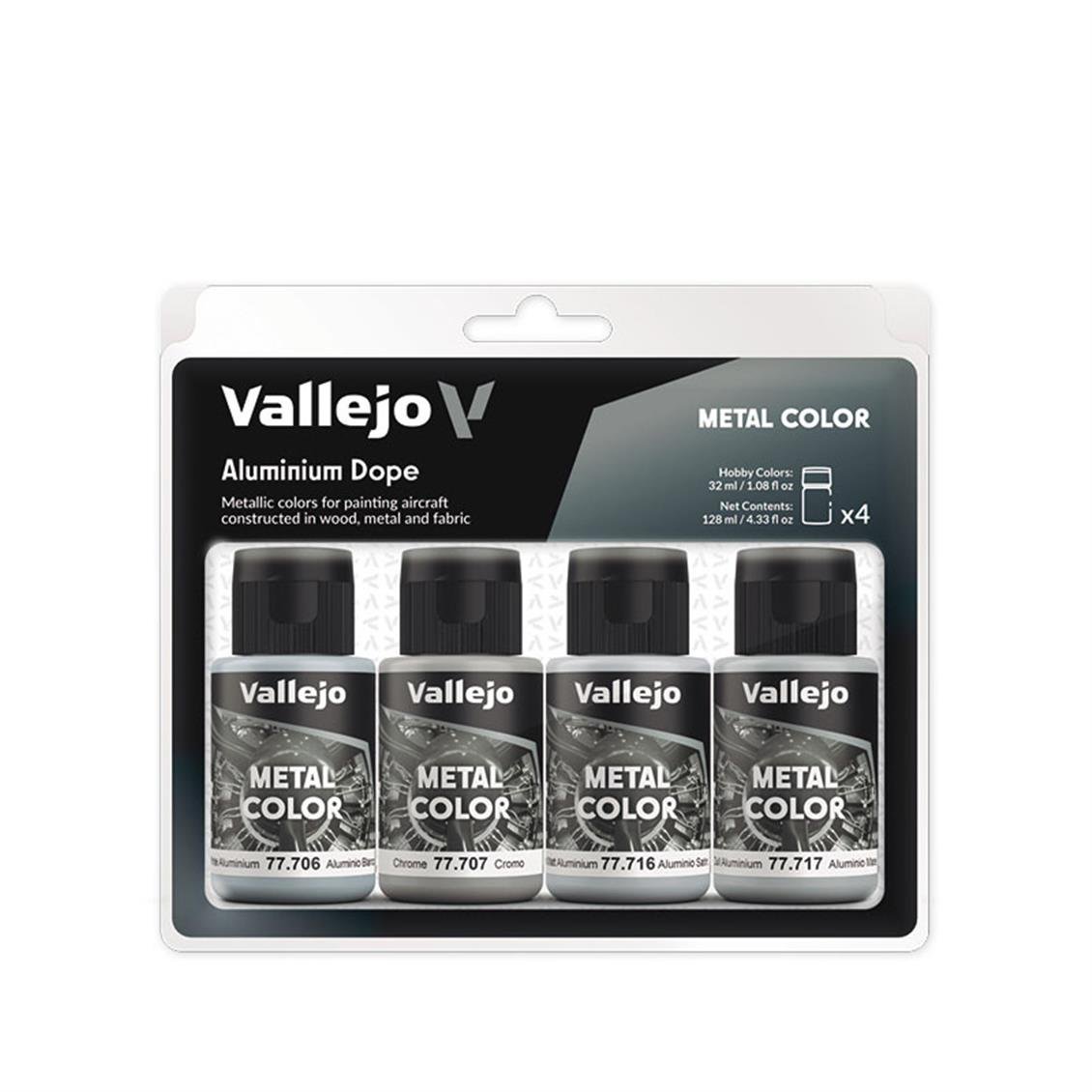 Vallejo 77603 4x32 ml. Aluminium Dope WWI & Early WWII, Metal Color Serisi Boya Seti