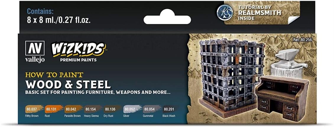Vallejo 80256 8x8 ml. Premium set, Wood & Steel, Wizkits Serisi Model Boyası Seti