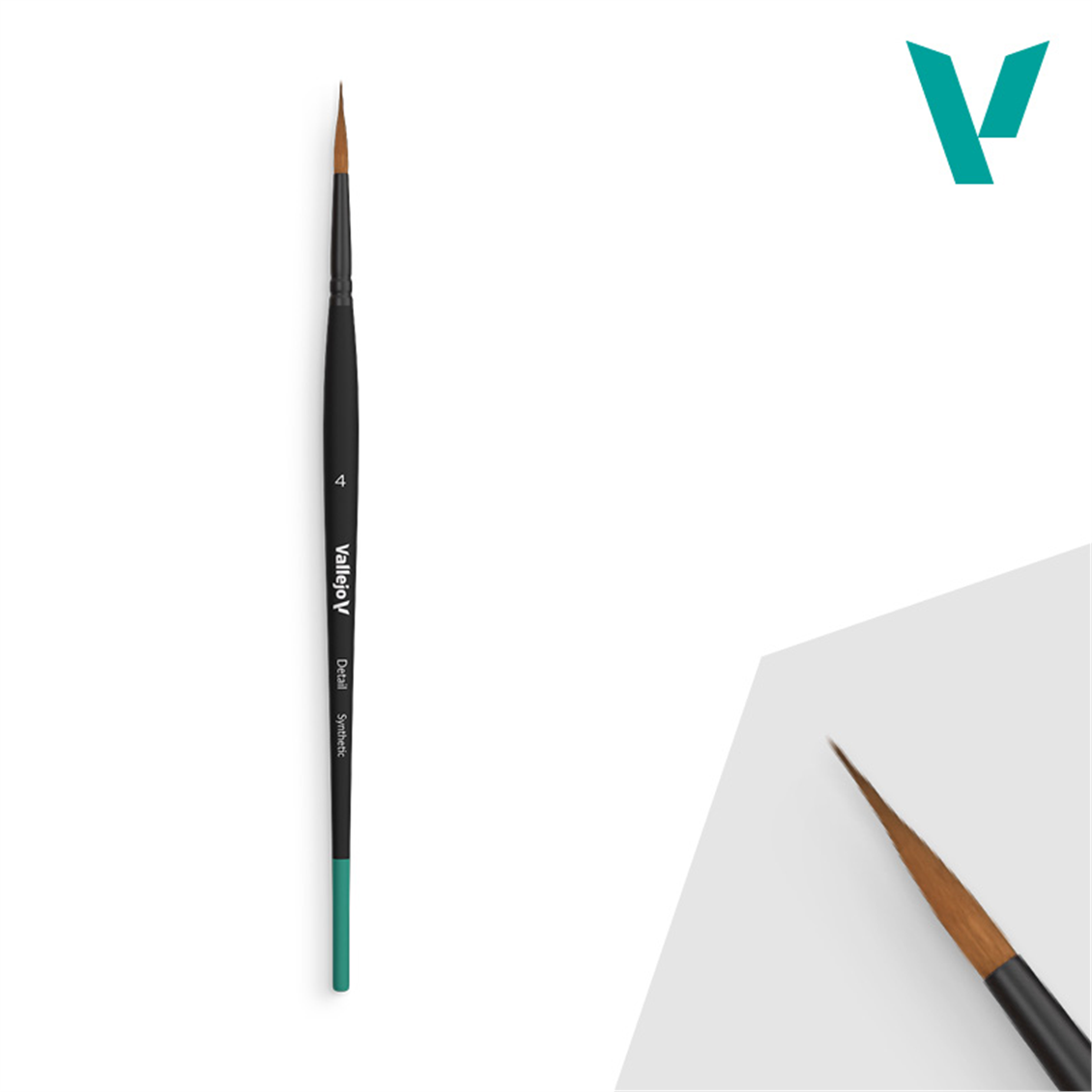 Vallejo B02004 No 4 Yuvarlak Uclu, Sentetik Kıllı, Yassı Saplı, Detay Boya Fırçası