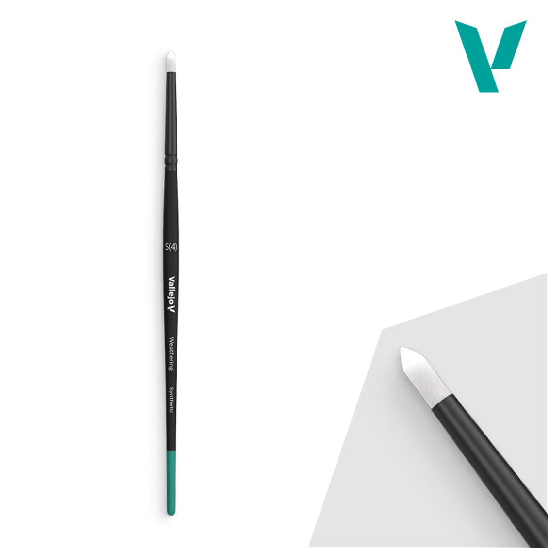 Vallejo B08001 No.4 Küçük, Yuvarlak Uclu, Sentetik kıllı, Yassı Saplı, Eskitme Boya Fırçası