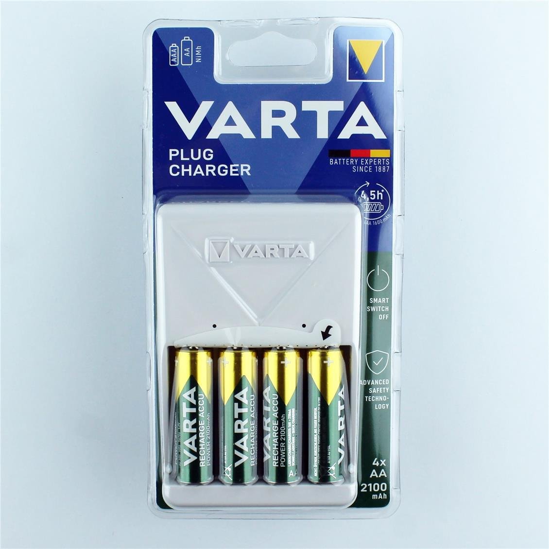 Varta 5460 Plug Pil Şarj Cihazı, 220 Volt, 4 Adet 2100 Mah Şarjlı AA Kalem Pil ile
