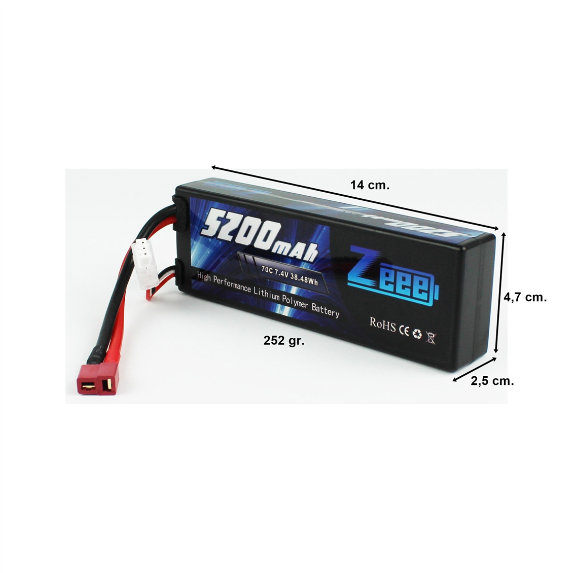 Zeee Power 2S, 7.4 Volt, 5200 mAh, 70C, T-Deans Fişli, Li-Po Pil