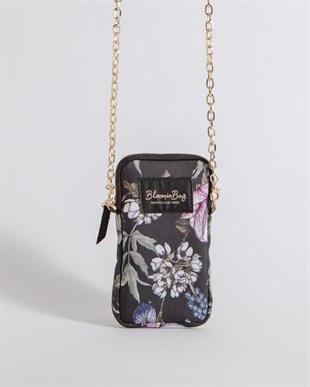 Black Cherries Çicek Desenli Kadın Telefon Çantası