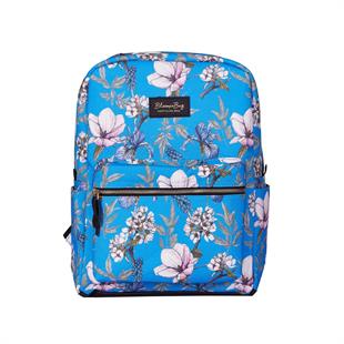 Blue Cherry Blossom Çiçek Desenli 13-14 inç Kadın Sırt Laptop / Macbook Çantası