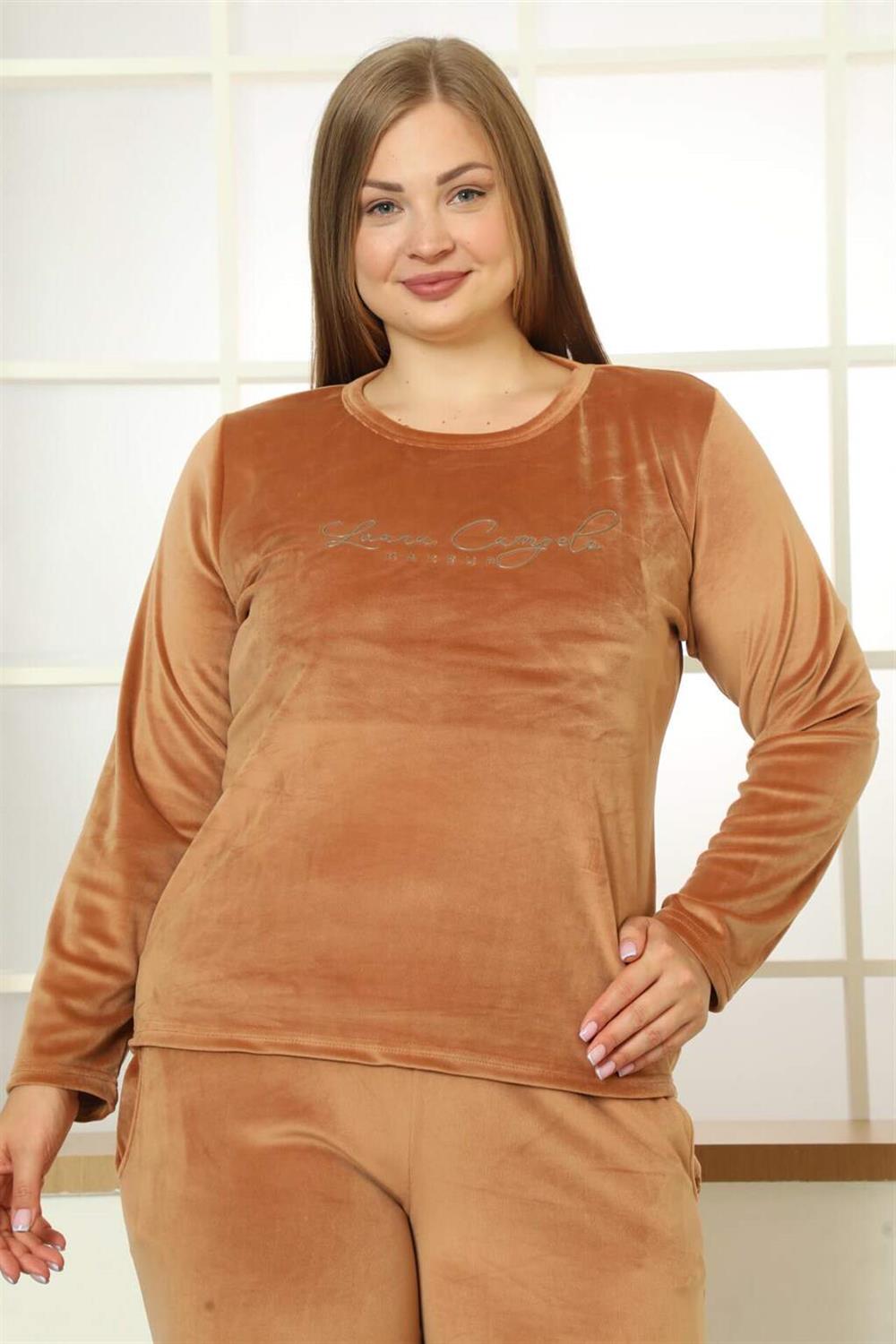 Büyük Beden Kadın Kadife Pijama Takım 9074
