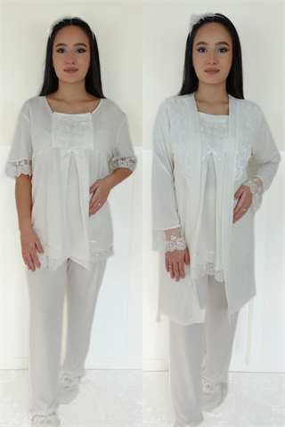 Akel Ekru Sabahlıklı Lohusa Pijama