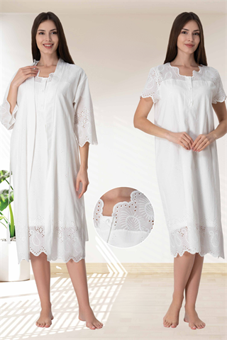 Effortt 9020 Fisto Detaylı Ekru Sabahlıklı Lohusa Gecelik