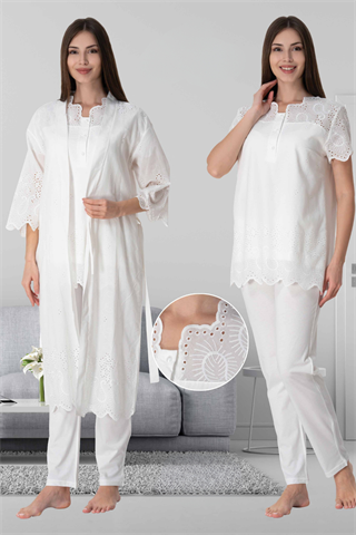 Effortt 9024 Fisto Detaylı Ekru Sabahlıklı Lohusa Pijama