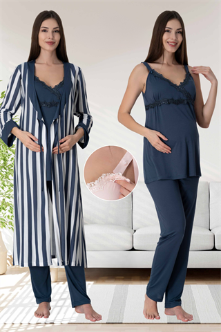 Effortt 9034 Lacivert Sabahlıklı Lohusa Pijama