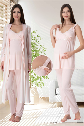 Effortt 9034 Pudra Sabahlıklı Lohusa Pijama