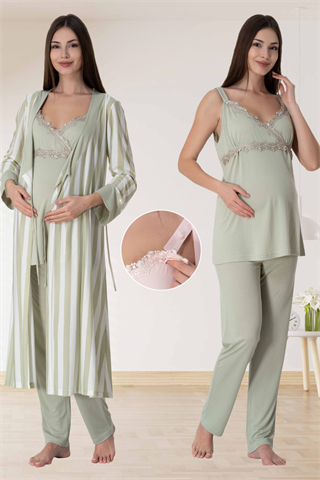 Effortt 9034 Yeşil Sabahlıklı Lohusa Pijama