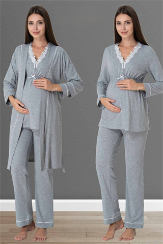 Terre Model Gri Sabahlıklı Lohusa Pijama