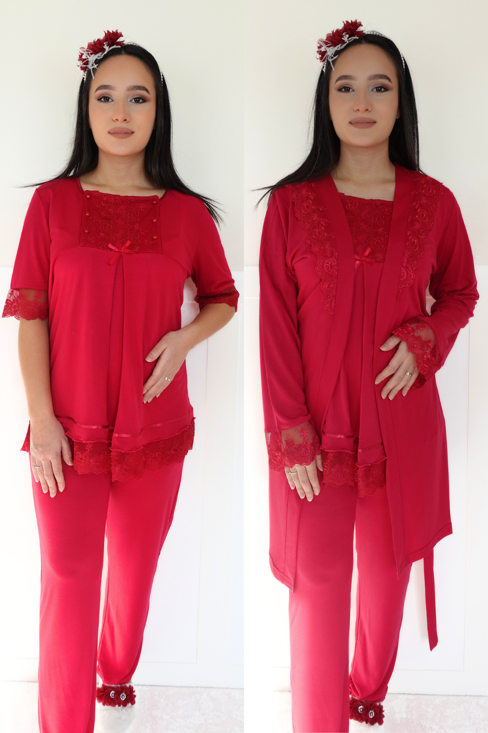 Akel Vişne Sabahlıklı Lohusa Pijama