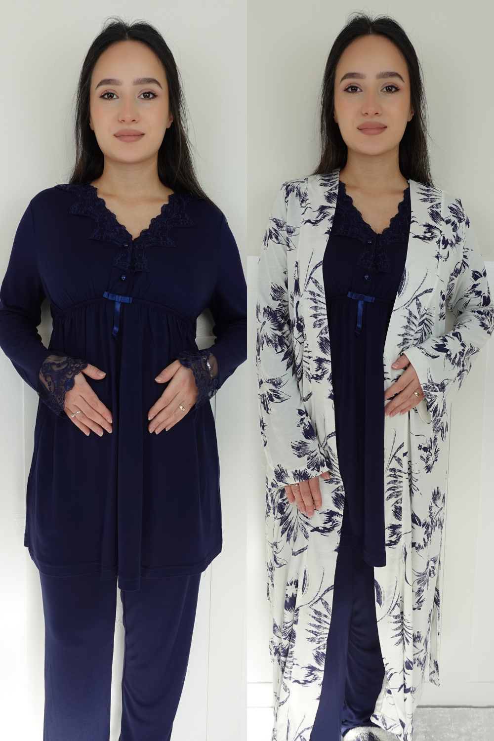 Bonar Model Lacivert Sabahlıklı Lohusa Pijama