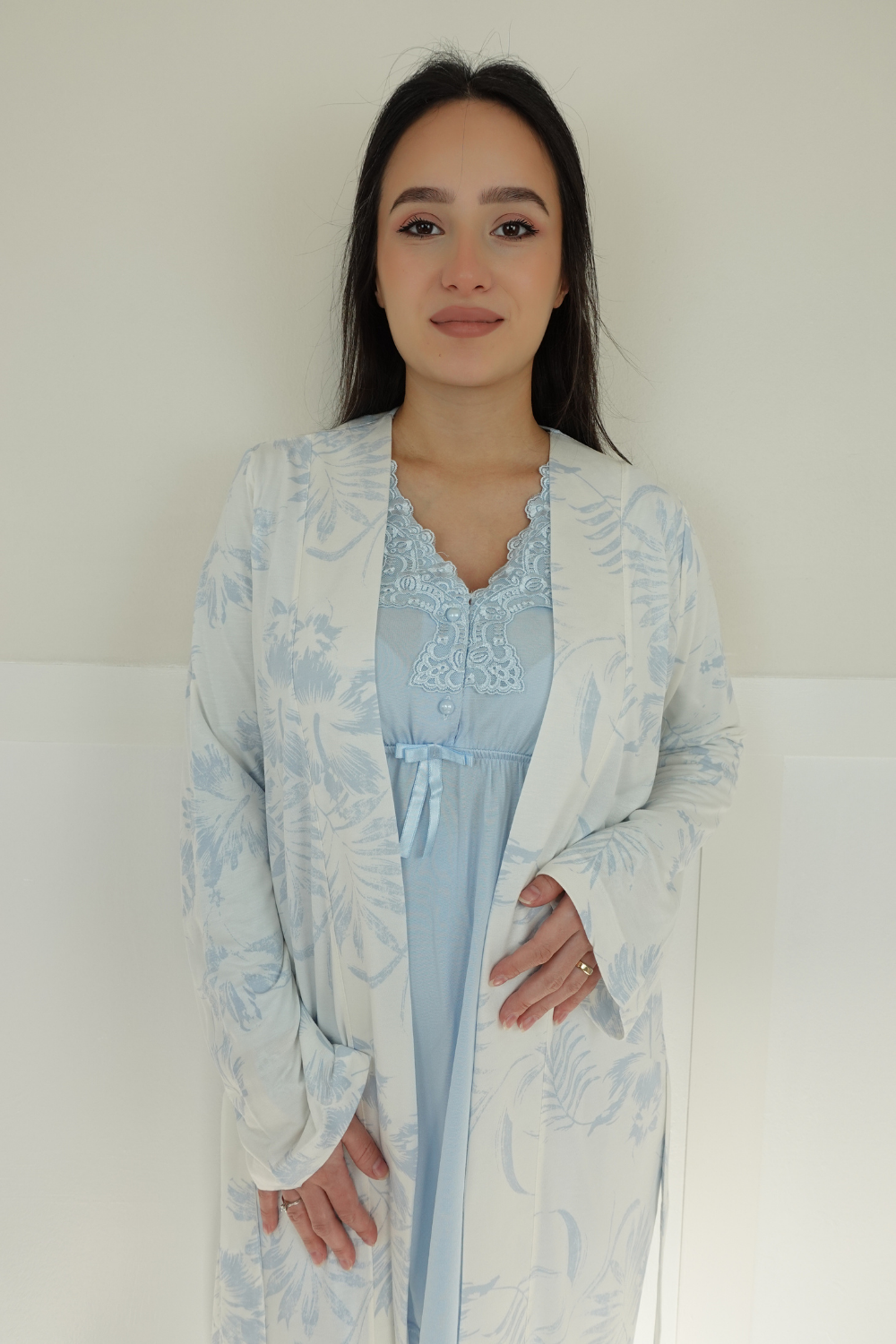 Bonar Model Mavi Sabahlıklı Lohusa Pijama