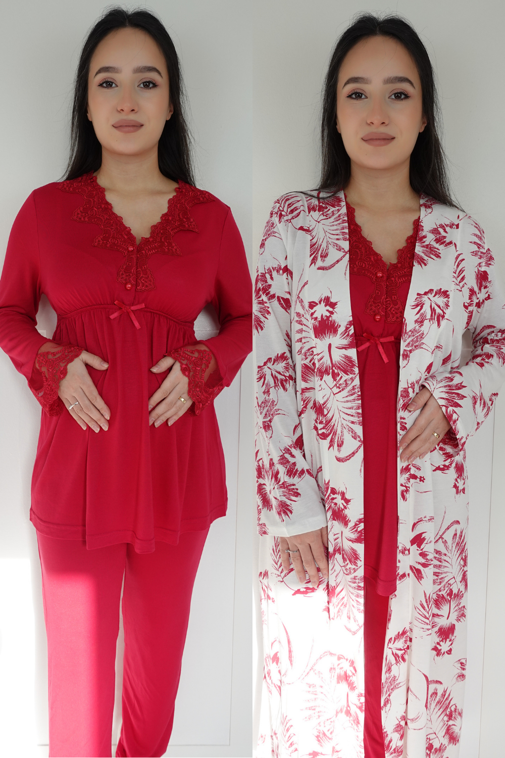 Bonar Model Vişne Sabahlıklı Lohusa Pijama
