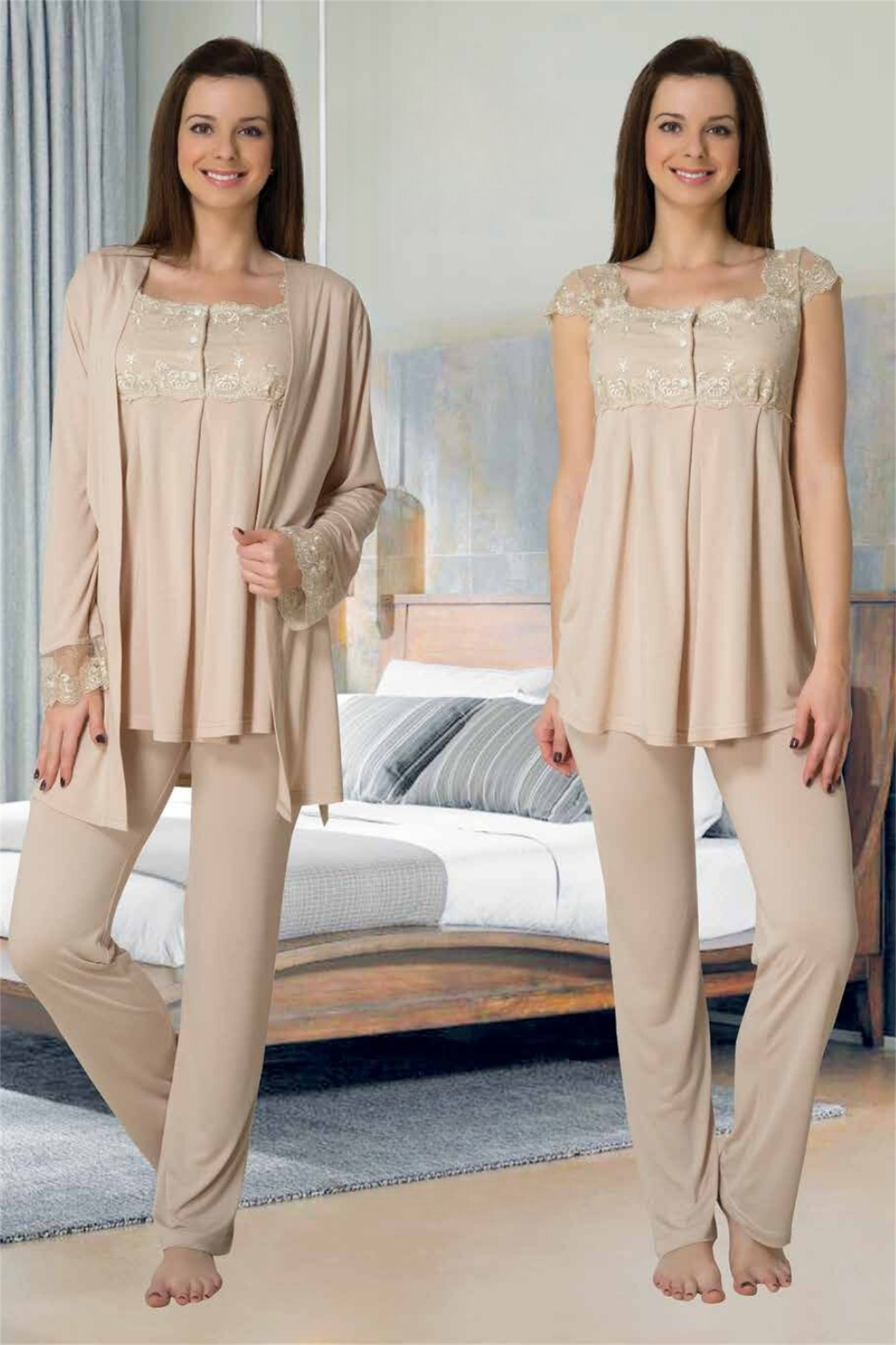 Effortt 2301 Bej Sabahlıklı Lohusa Pijama