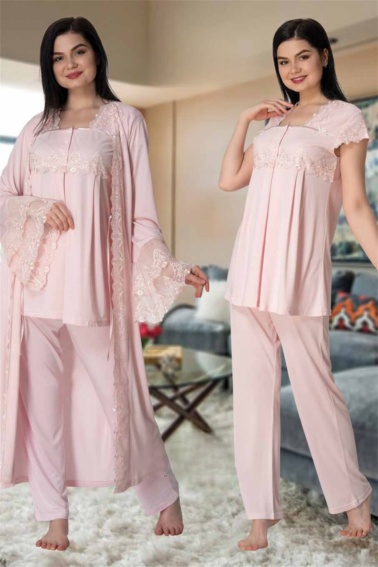 Effortt 5011 Pudra Sabahlıklı Lohusa Pijama
