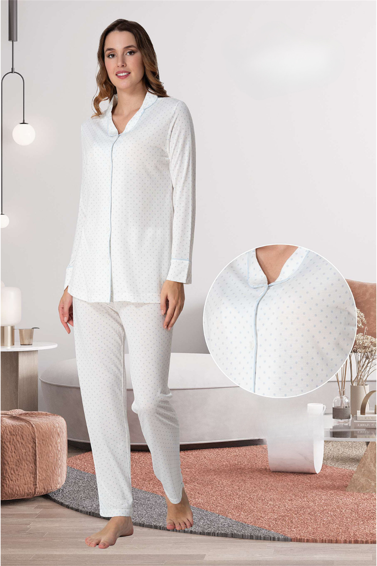 Effortt 6018 Puantiyeli Lohusa Pijama Takımı