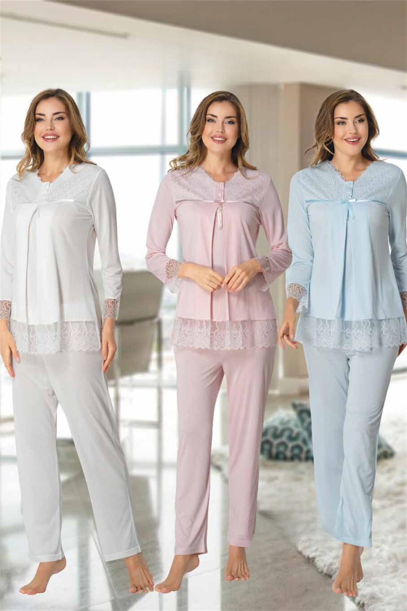 Effortt 7042 Güpür Detaylı Lohusa Pijama