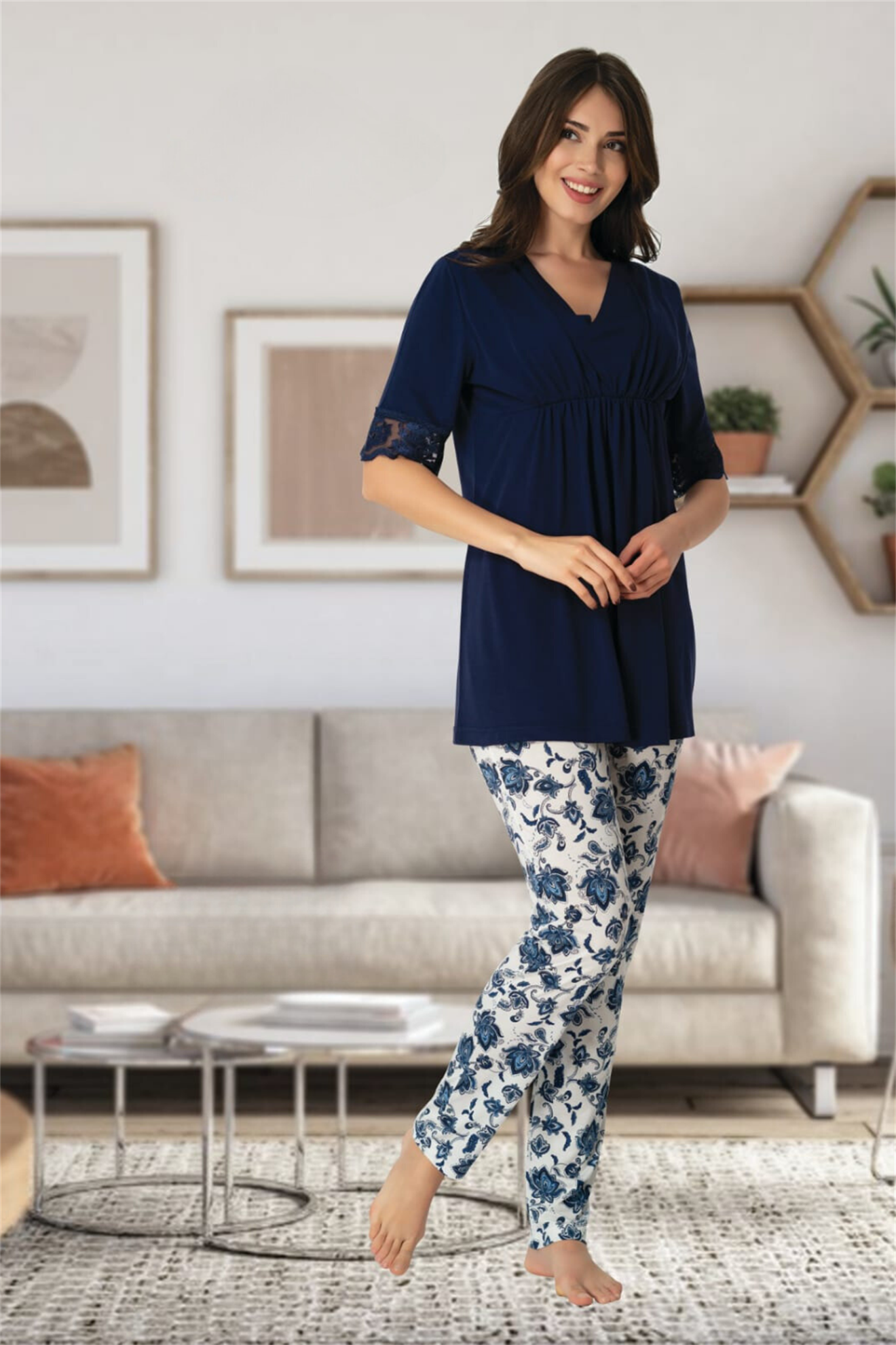 Effortt 8028 Lacivert Lohusa Pijama