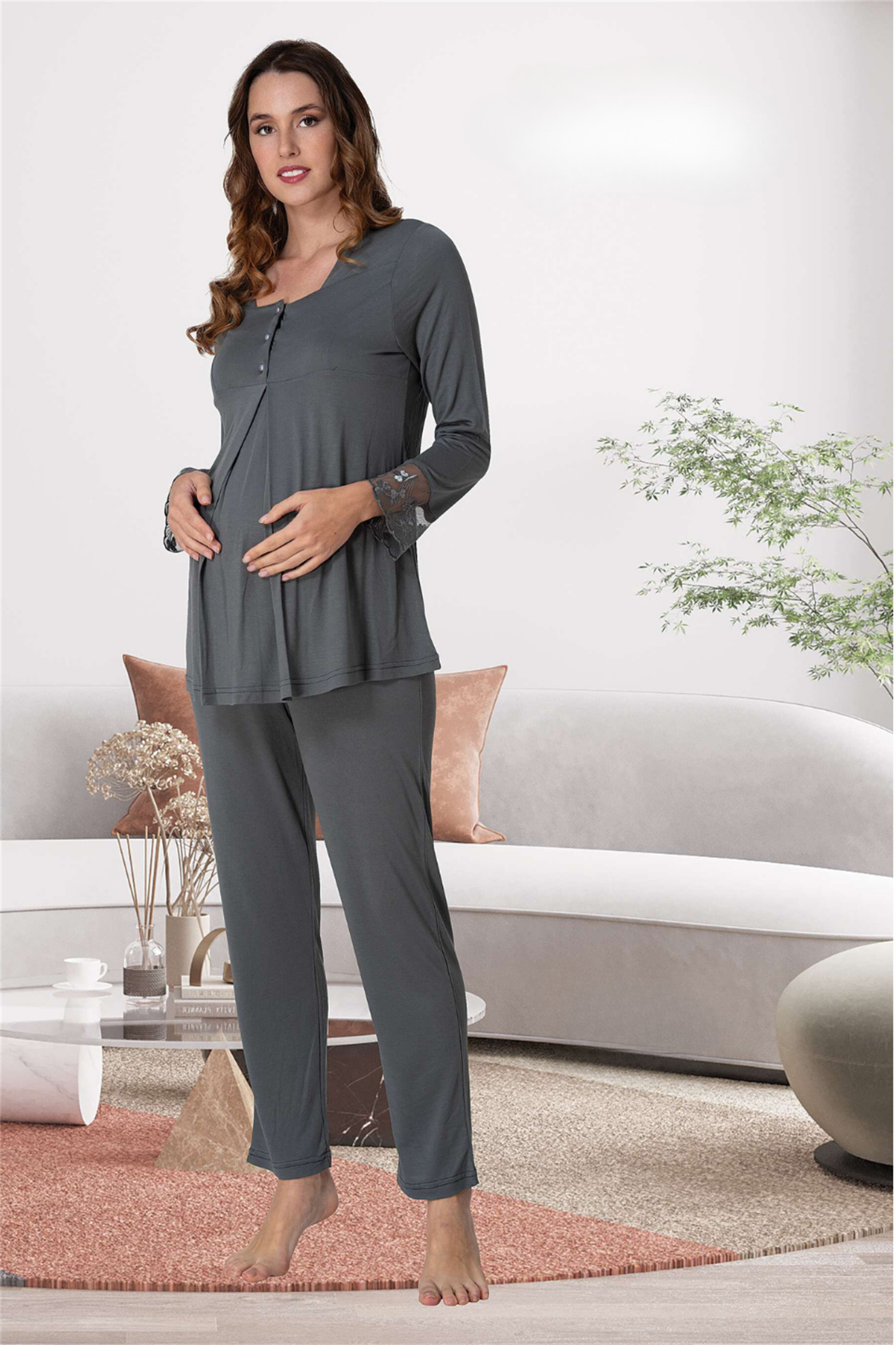 Effortt 9042 Gri Lohusa Pijama Takım
