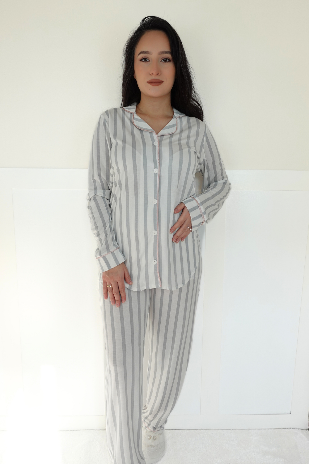 Feriz Önden Düğmeli Lohusa Pijama Takım