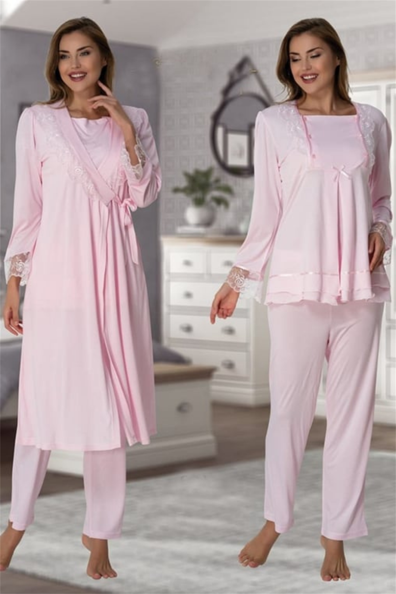Hobby Model Pembe Sabahlıklı Lohusa Pijama