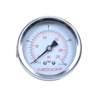 WEDNOFF 16 bar pano tipi kuru basınç ölçer (manometre) – 63 mm çap, 1/4" Gas diş, Class 1,6