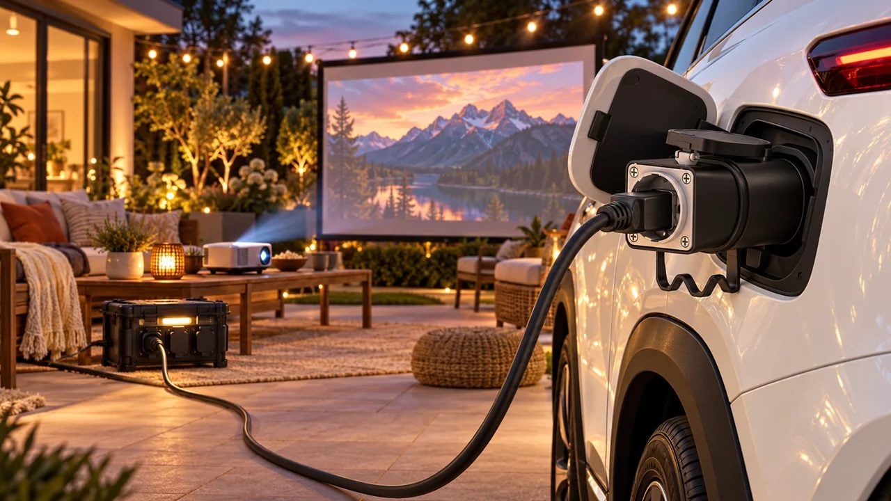 BEMIS V2L adaptör kullanımını gösteren bahçede sinema sahnesi