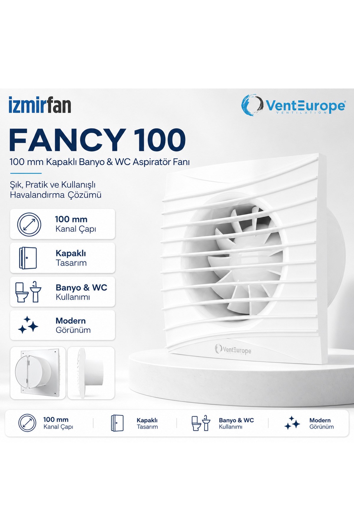 VenteuropeFancy Kapaklı Aspiratör Fan 10 cm – Banyo & Tuvalet Havalandırma