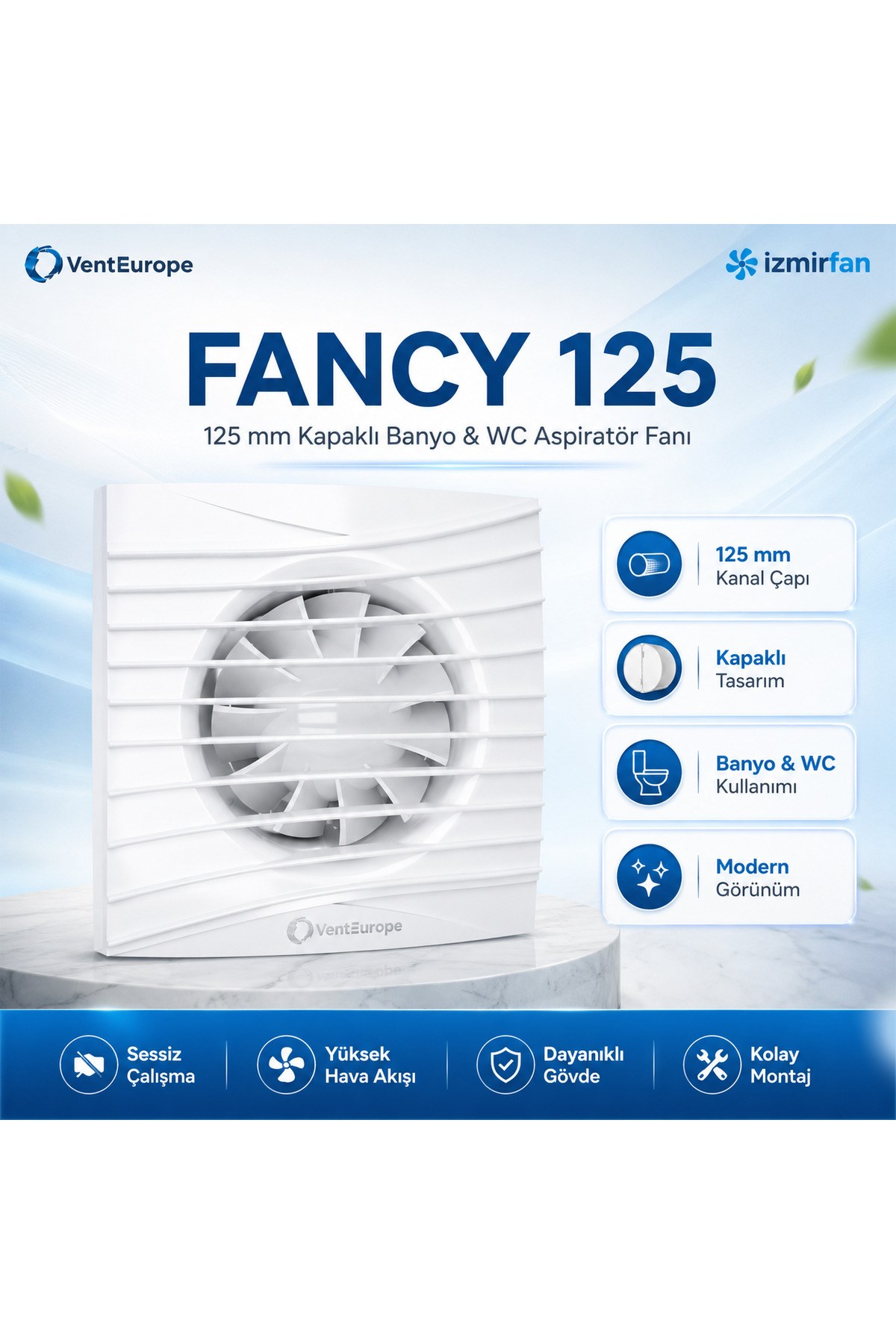 VenteuropeFancy Kapaklı Aspiratör Fan 12.5 cm – Banyo & Tuvalet Havalandırma 125mm