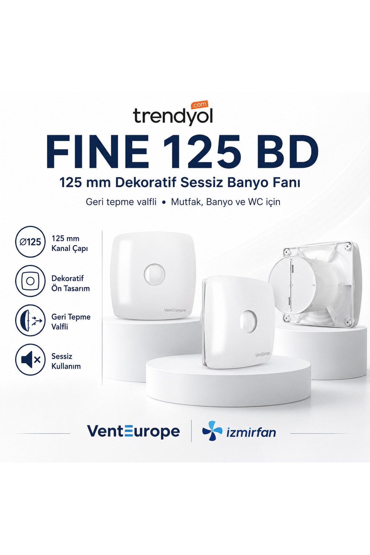 VenteuropeFine 125 BD – 12.5’luk Sessiz Banyo ve Tuvalet Aspiratörü – Yüksek Emişli Havalandırma