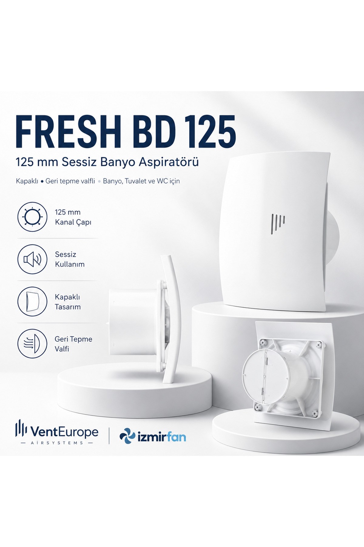 VenteuropeFresh BD 125 – 12,5’luk Sessiz Banyo Aspiratörü – Kapaklı Tuvalet Havalandırma Fanı