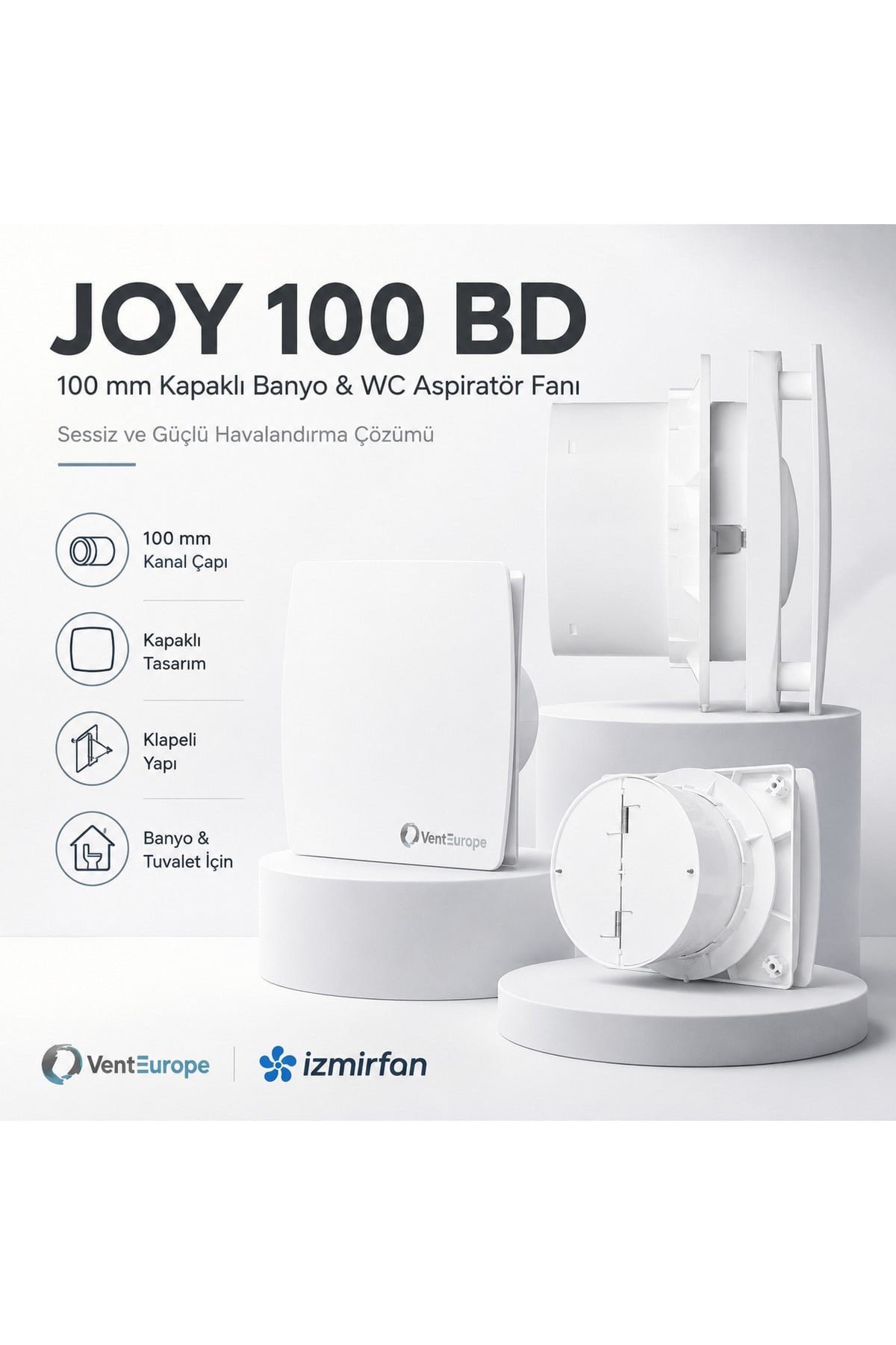 VenteuropeJoy 100 BD 105M/H Banyo ve Tuvalet Aspiratörü – Klapeli Fan